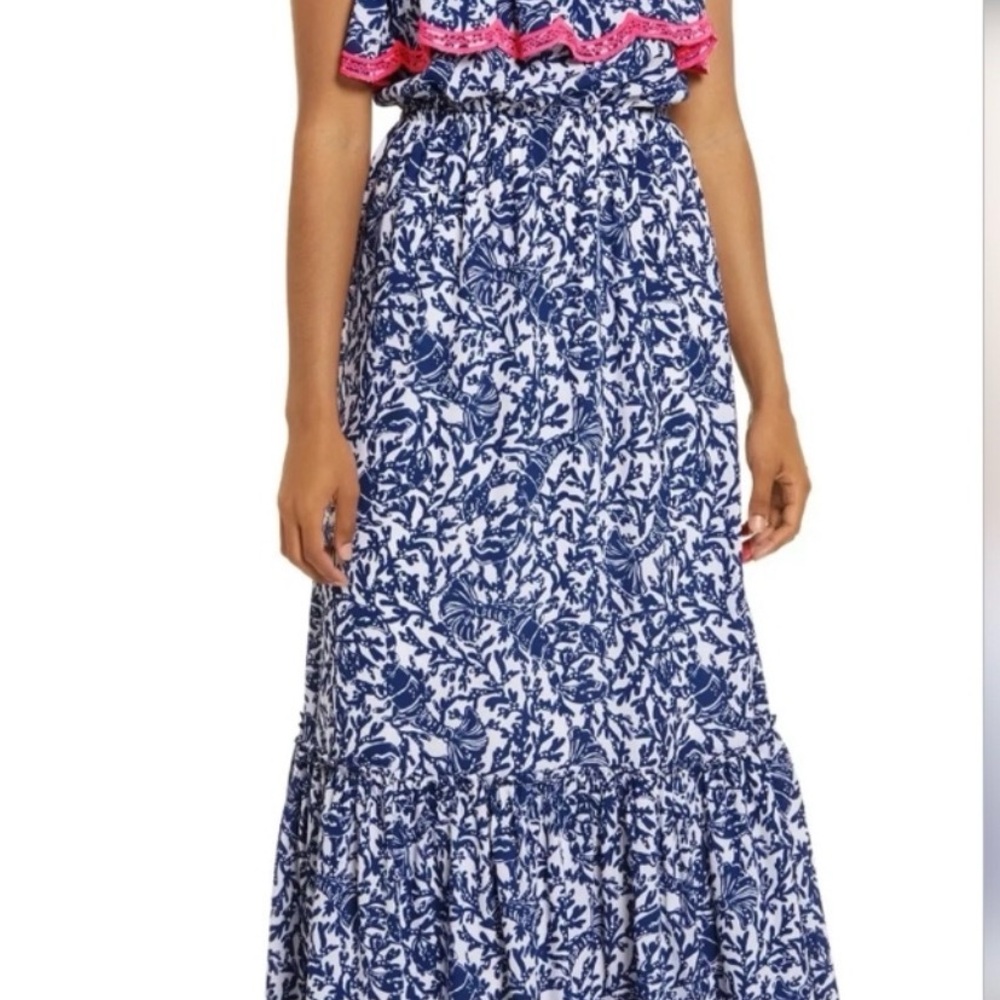 Lilly Pulitzer Adia Blue and White Floral Maxi Dress